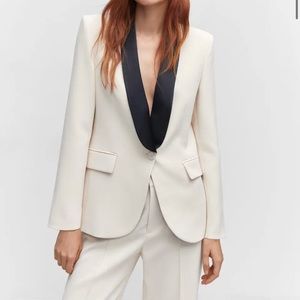 Mango - Contrast structured blazer with shawl collar. Brand new, XS w/ tags
